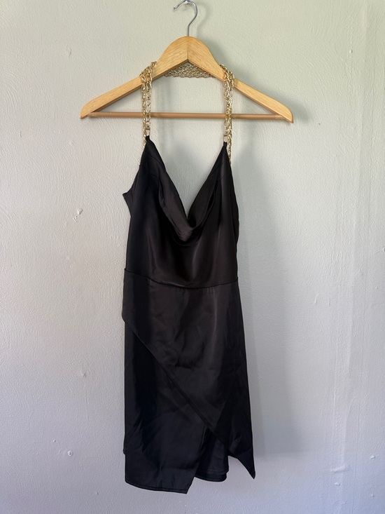 izi angus Dresses & Skirts - Black Backless Slip Dress with Gold Chain Straps